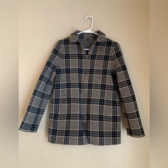 lifelike lindarico Jackets & Blazers - Elegant Plaid Women's Blazer - Black and Tan